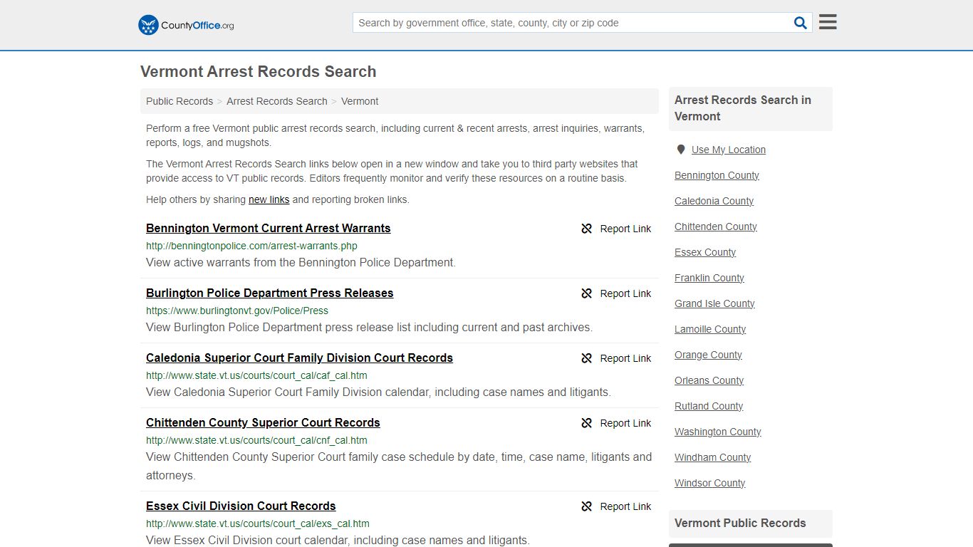 Arrest Records Search - Vermont (Arrests & Mugshots) - County Office